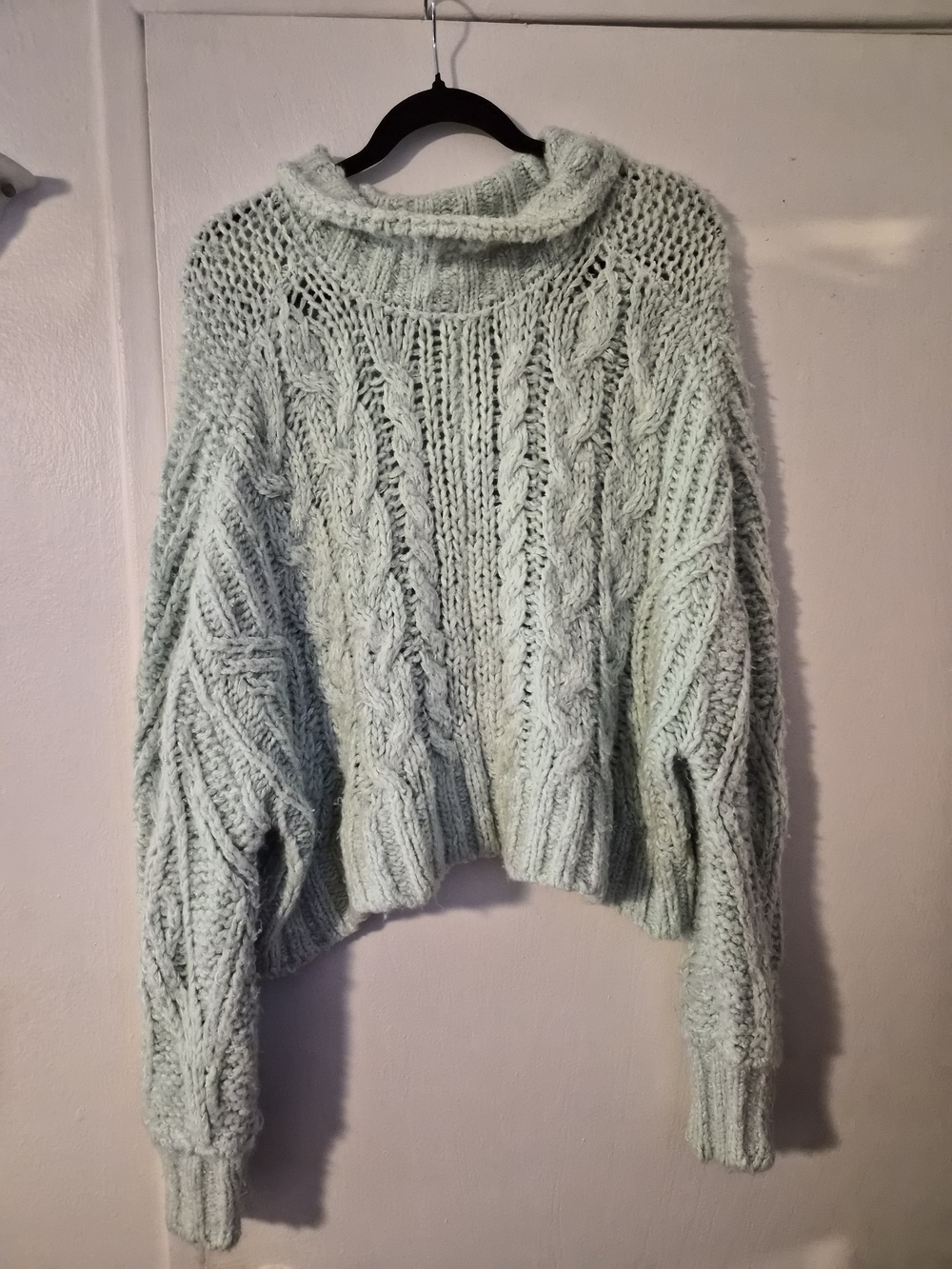 Anthropologie Mint Cable Knit Cropped Turtleneck Sweater